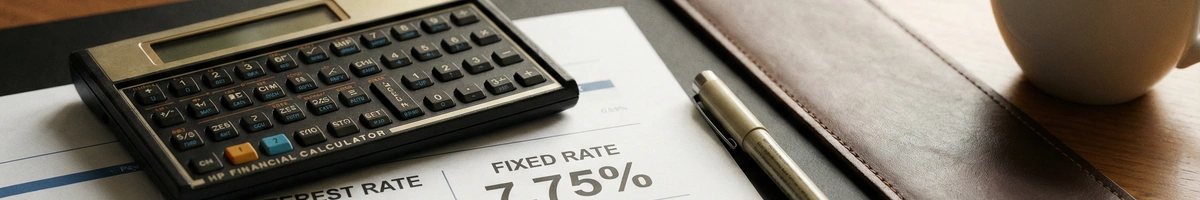 Financial calculator and documents showing SBA loan rate calculations