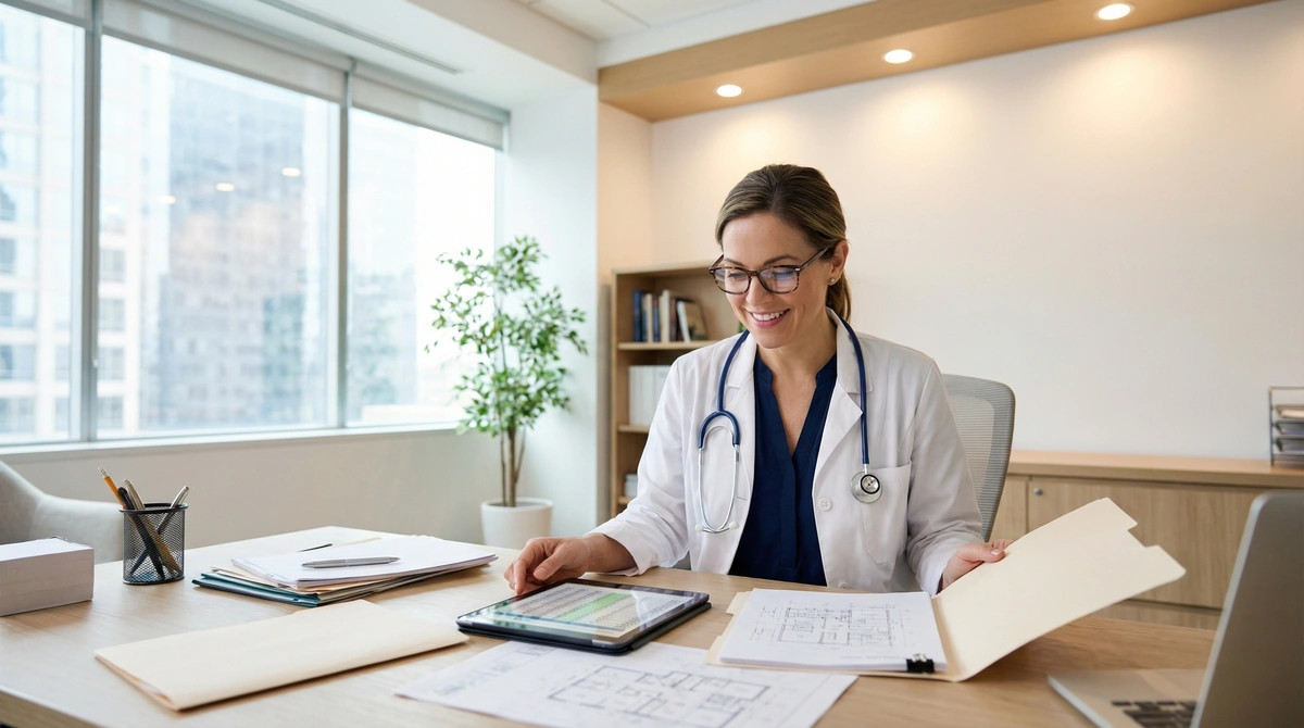 Healthcare professional reviewing SBA loan options for their medical practice