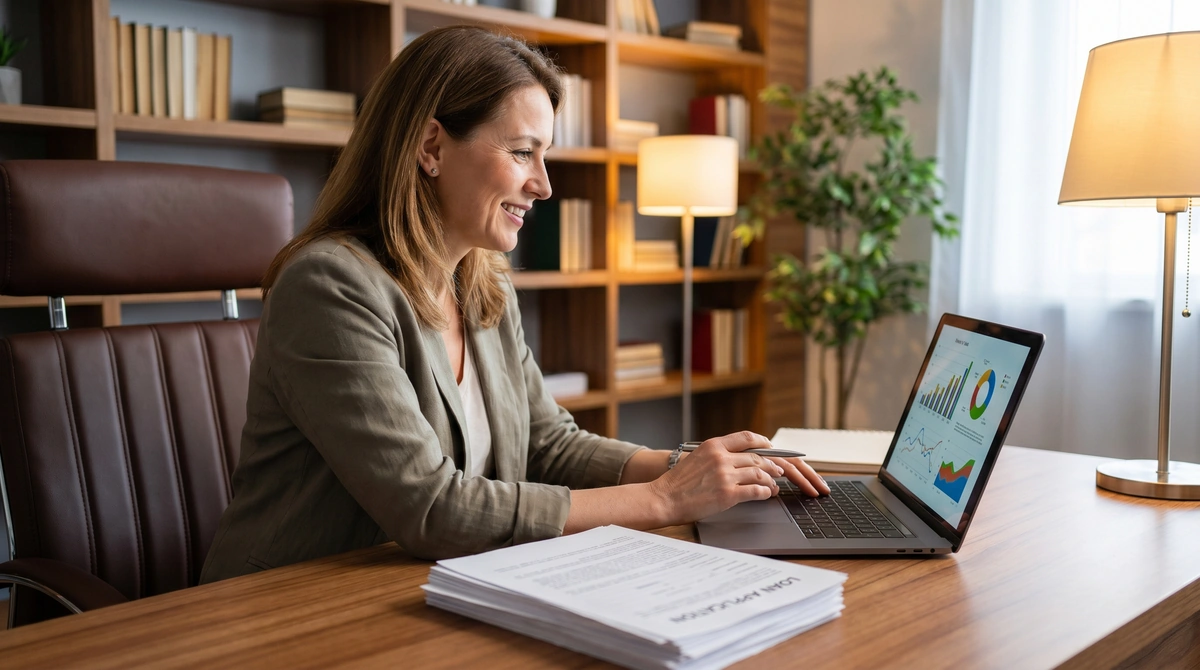 Small business owner reviewing SBA loan repayment strategies at their office desk