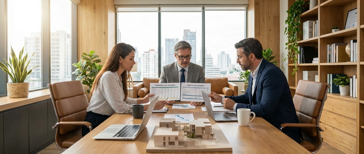 Business owners comparing SBA loan programs with their lender