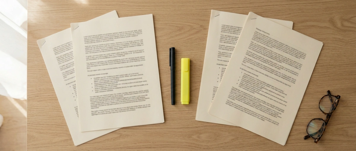 Two SBA loan term sheets laid side by side with a highlighter and pen for comparison